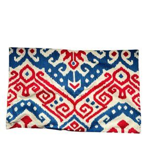 Pottery Barn Red Cream Blue Ikat Cotton Linen Throw Pillow Cover 16"x26"